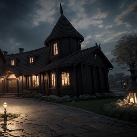 05230-3321995326-(H0GLEGACYv2),(outside),(a house with a thatched roof at night), 8K, render, unreal engine, octane, 3D, digital art, artstation.png